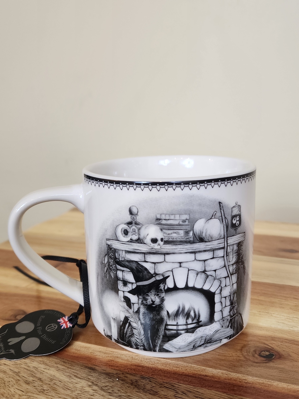 Halloween Black Cat Fireplace Broom Skull Pumpkin Spooky Ceramig Mug Whimsigoth